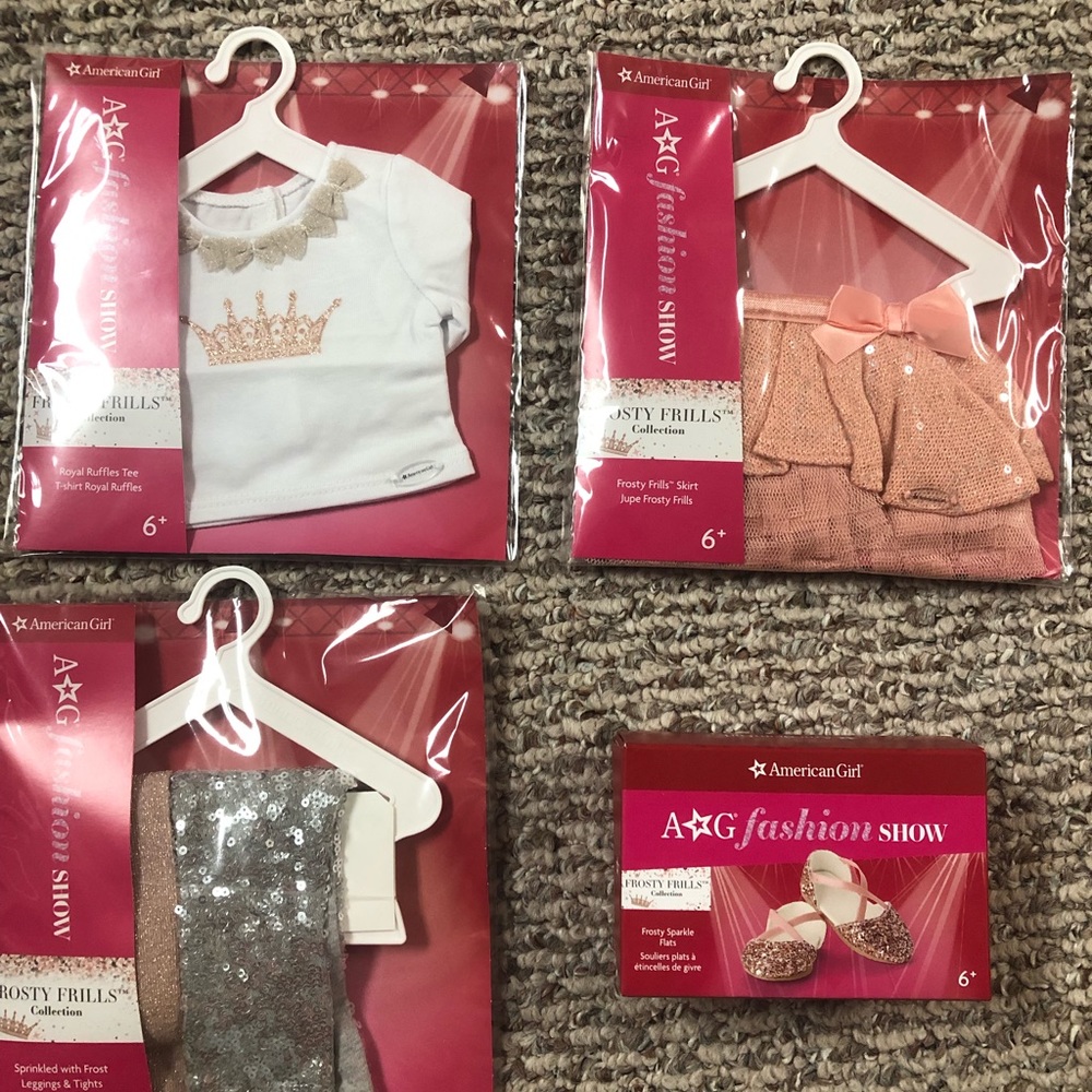 American Girl Doll Clothes Frosty Frills Tee, Skirt, Leggings, Tights, and Flats